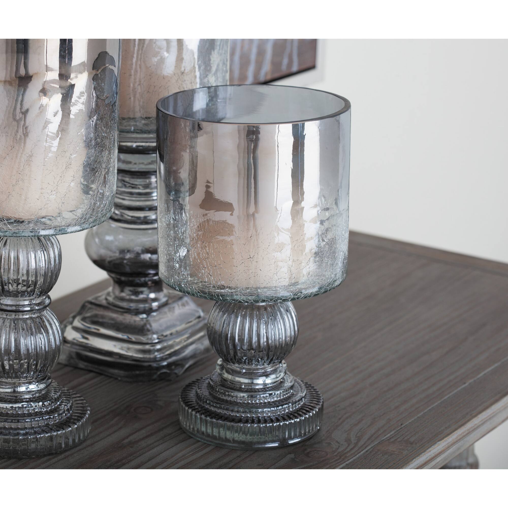 Black Glass Traditional Candle Holder, 10" x 6" x 6"